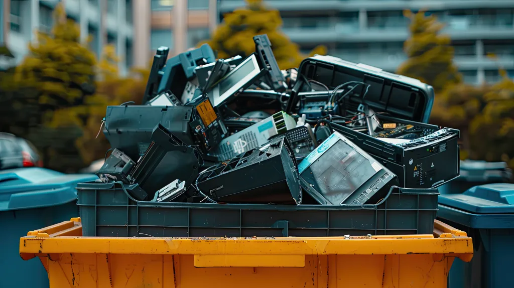 Overflowing Bin of E-Waste Highlights Recycling Needs, Generative AI